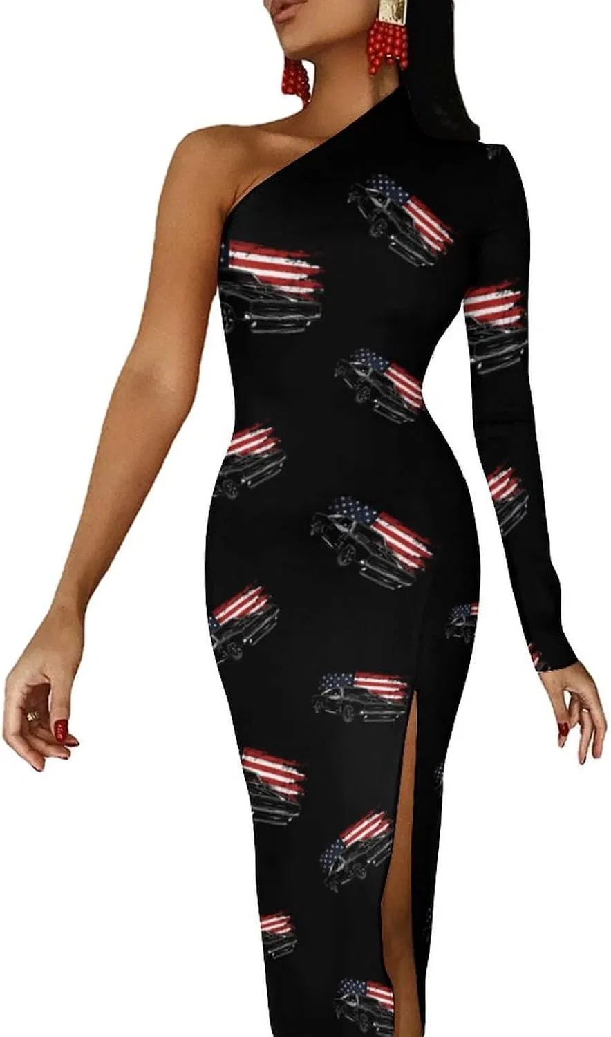 Женское коктейльное платье с одним рукавом Muscle Car U.S.A. Flag, Style