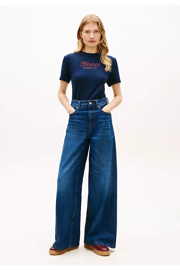 Женская хлопковая футболка с принтом Tommy Hilfiger, Navy Blue — фото 2
