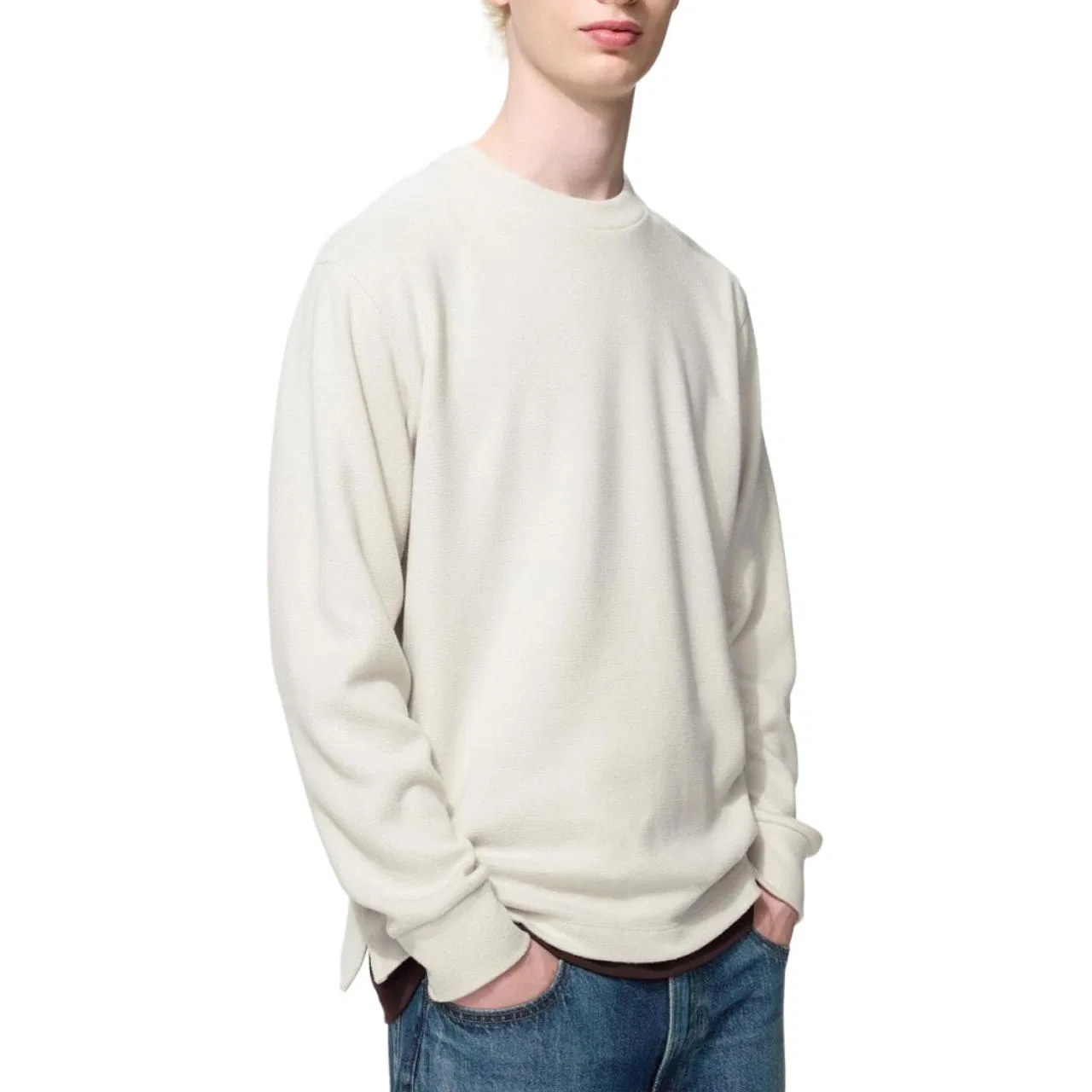Мужской свитер с круглым вырезом UNIQLO, Ivory — фото 3
