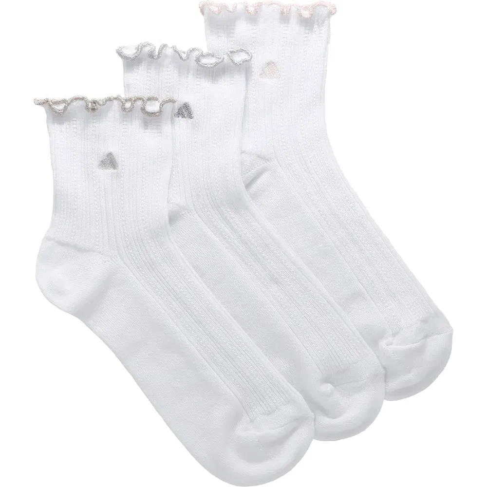 Женские 3 пары носков до щиколотки с оборками Adidas, White/Cyber Metallic/Silver