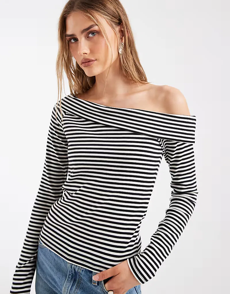 Асимметричный полосатый джемпер Levi's Clara с открытыми плечами, черный