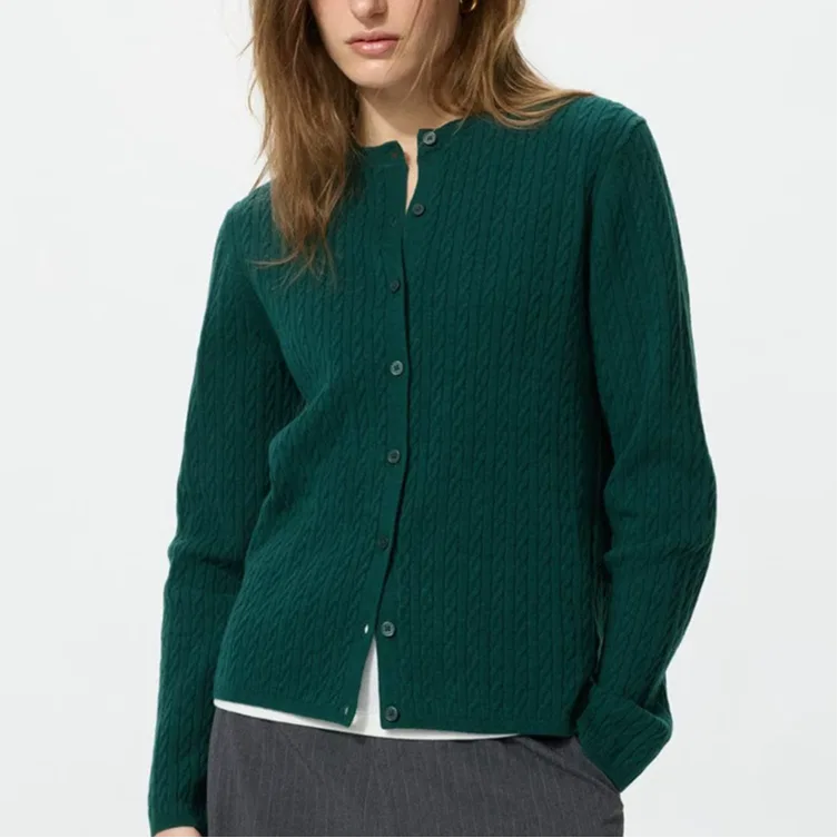 Вязаный топ с круглым вырезом, UNIQLO, Dark Green — фото 3