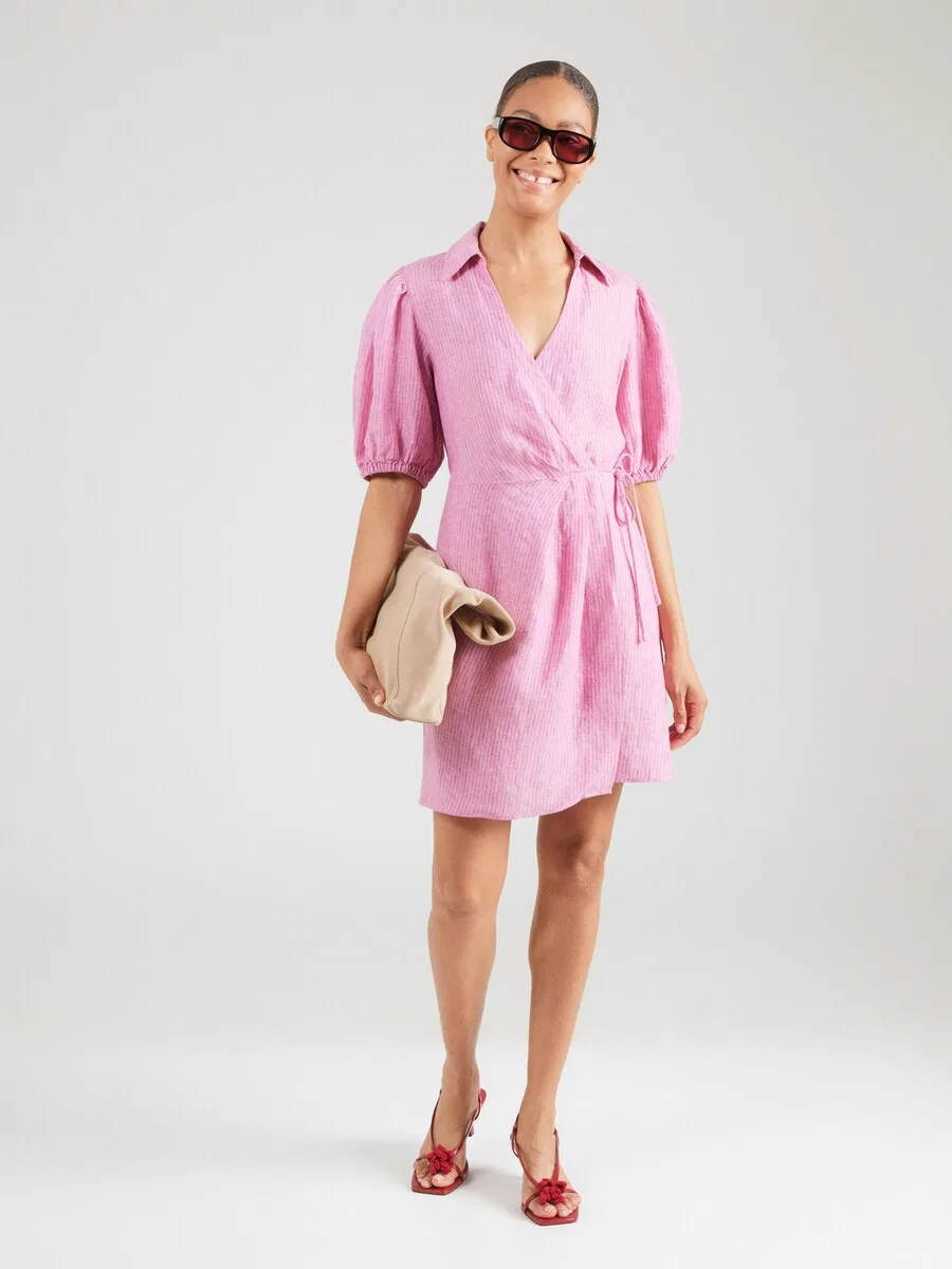 Платье-рубашка TOMMY HILFIGER 'Pure Relaxed Mini Wrap' светло-розового цвета — фото 3