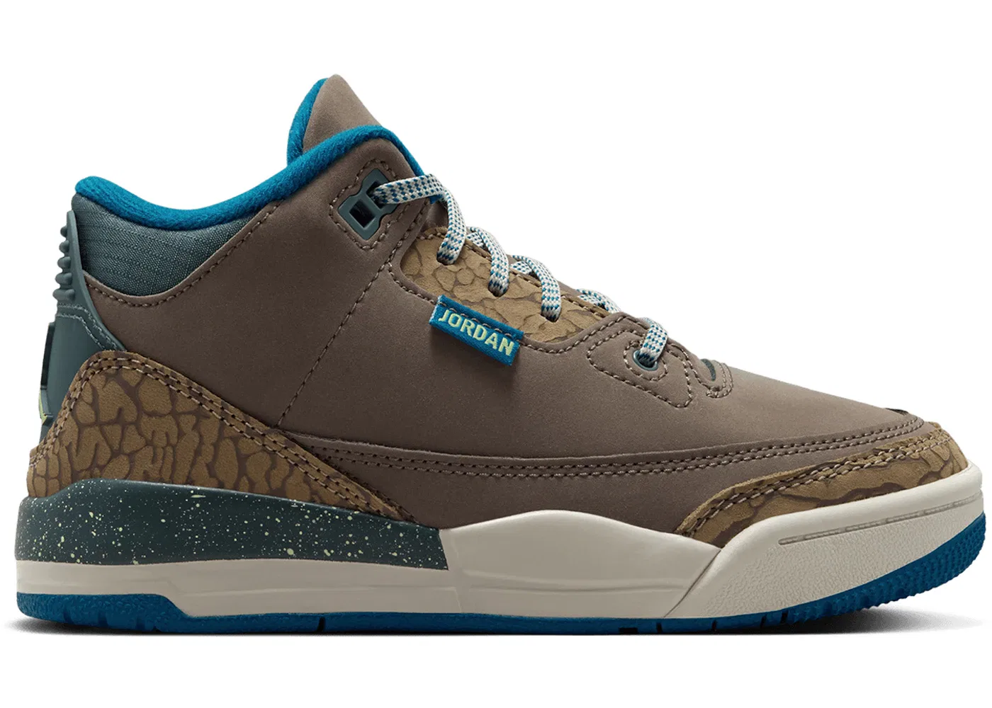 Детские кроссовки Lifestyle с цветовой блокировкой Jordan 3 Retro, Olive Grey/Green Abyss/Khaki/Sea Glass