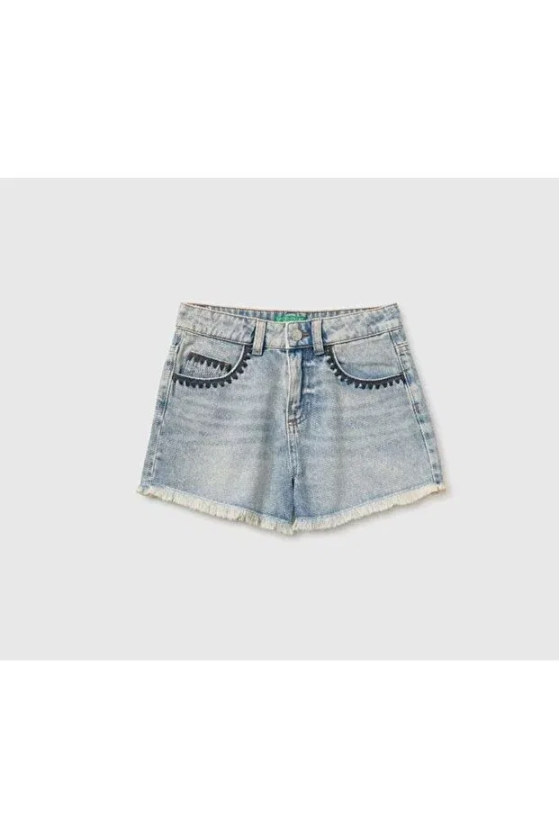 Детские шорты для девочек джинсовые с вышивкой United Colors Of Benetton, Blue