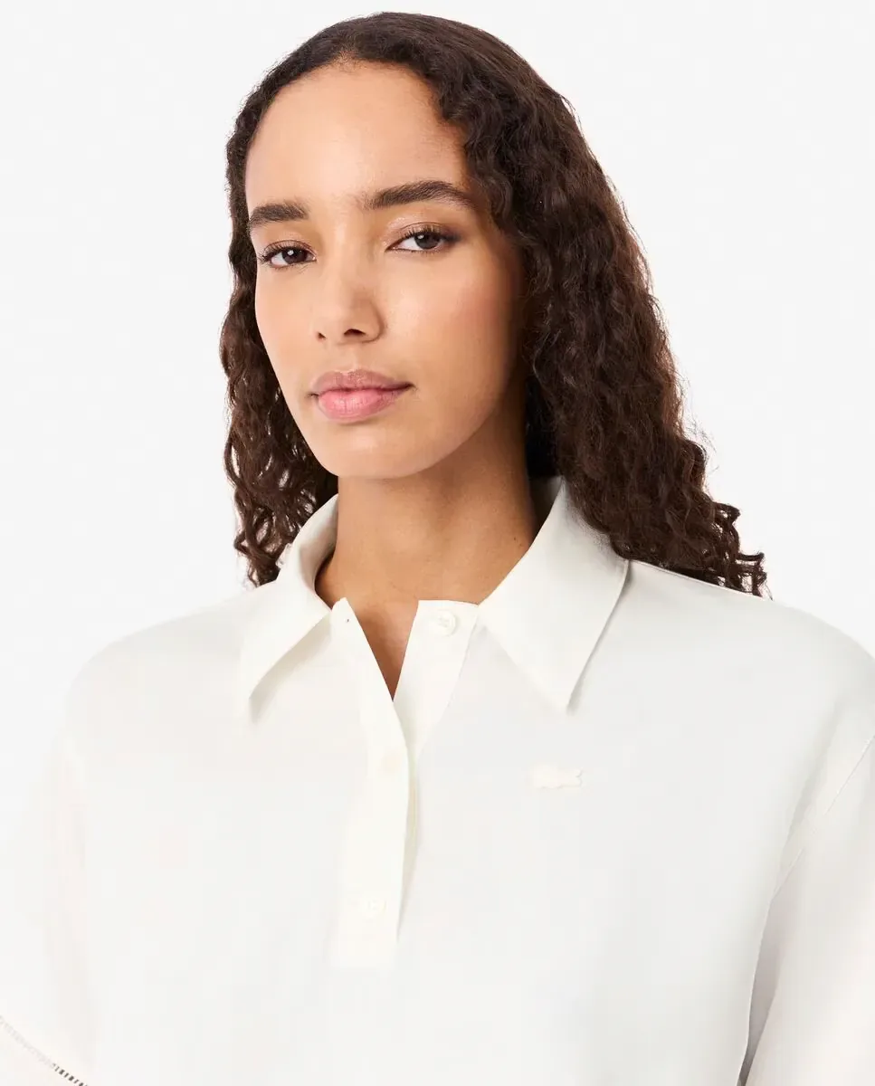 Женская рубашка Lacoste, оверсайз из легкой саржевой ткани, белый — фото 3