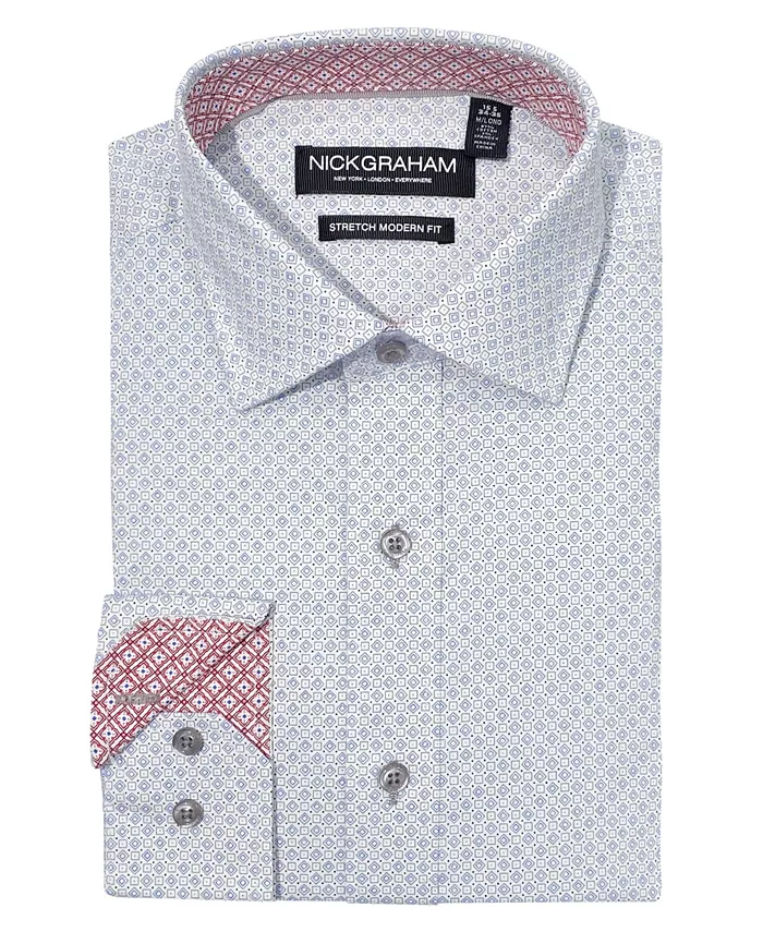 

Мужская классическая рубашка Modern Fit в клетку Diamond Square Dot Nick Graham, серый
