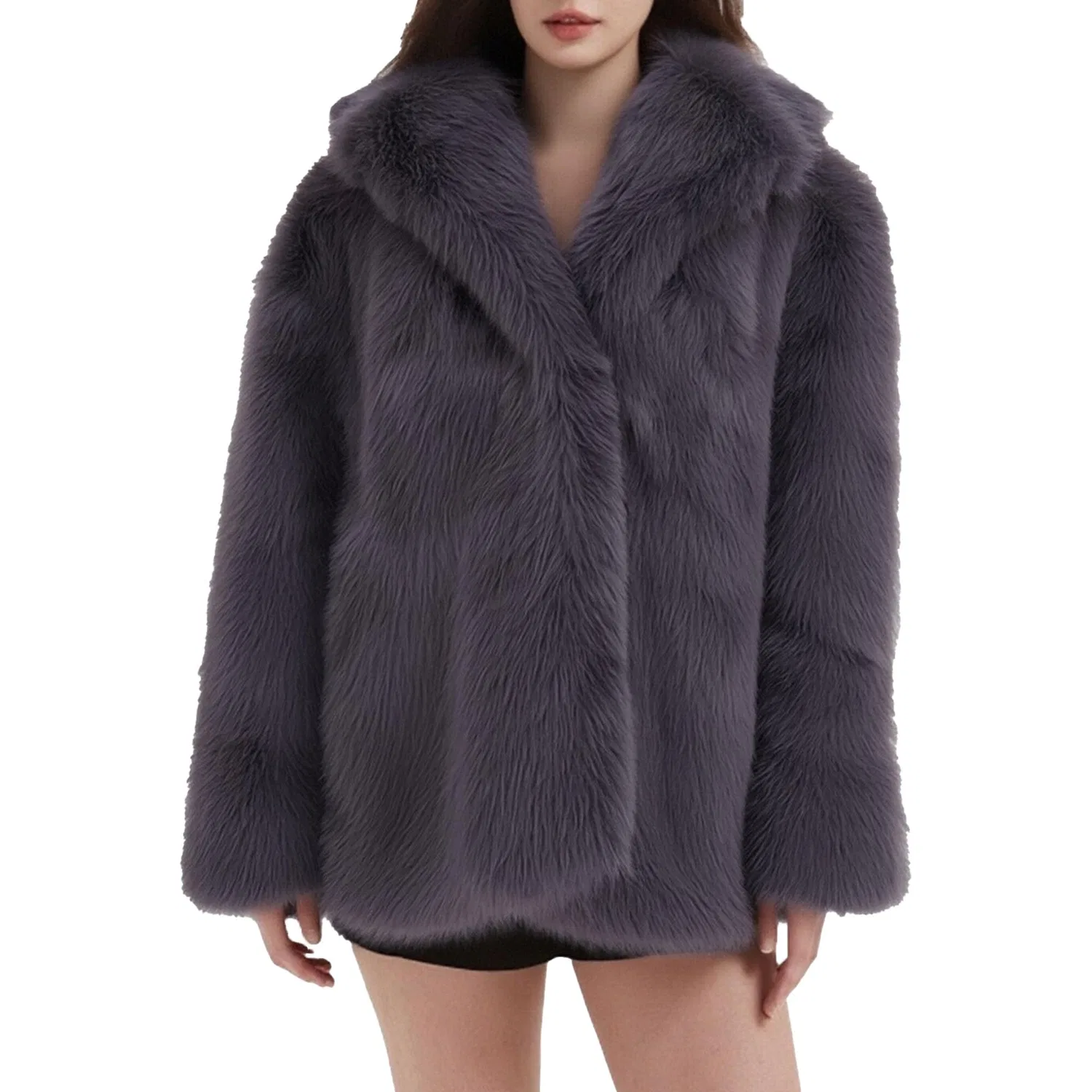 Женское пальто из искусственного меха с принтом, модель Winter Warm Fluffy Faux Fur Parka Thick Plus Size Fashion Overcoat 2025, B-grigio scuro