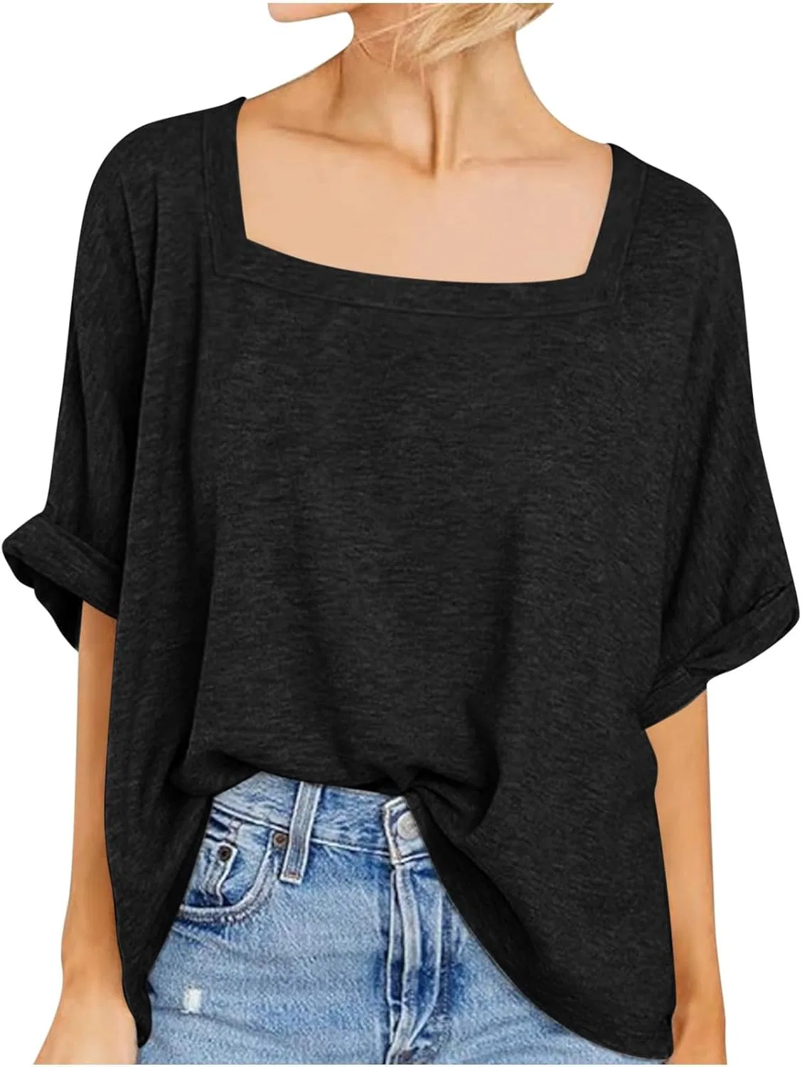 Женская свободная футболка оверсайз, Black