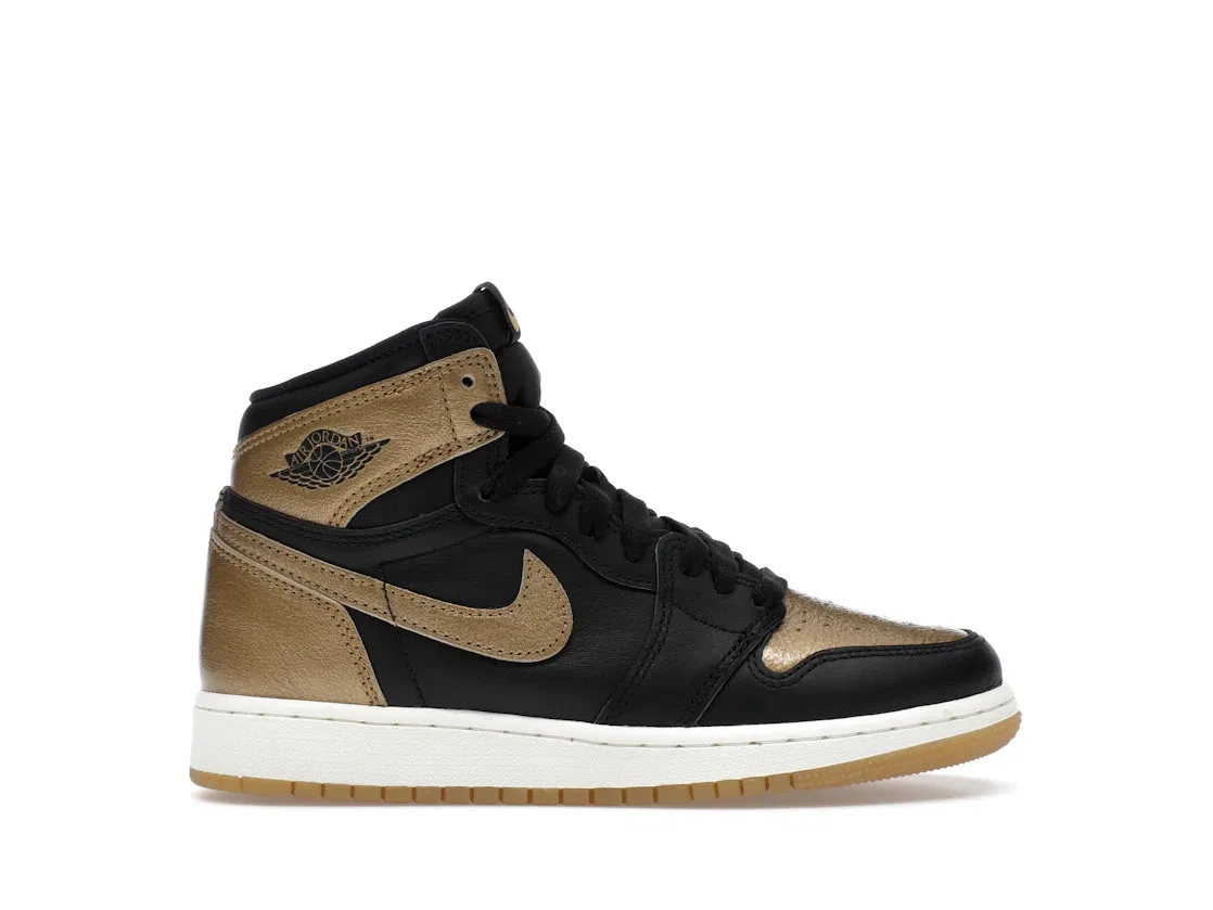 Детские кроссовки Lifestyle с кожаным верхом Jordan 1 Retro High OG Jordan, Black/Metallic Gold/Sail