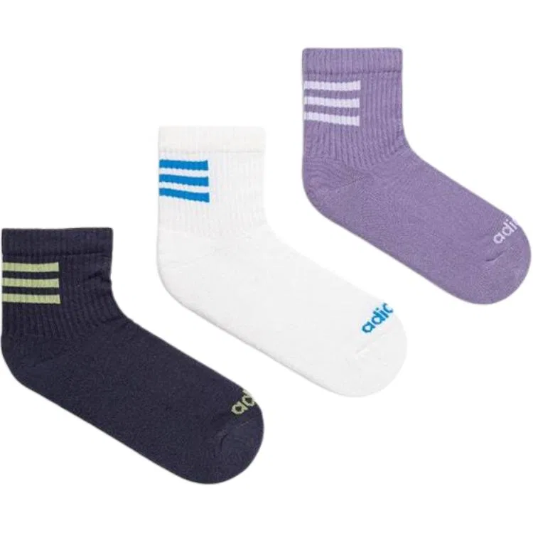 Детские носки с логотипом Adidas Neo, комплект из 3 пар, Dark Gray Navy/Purple/White — фото 3