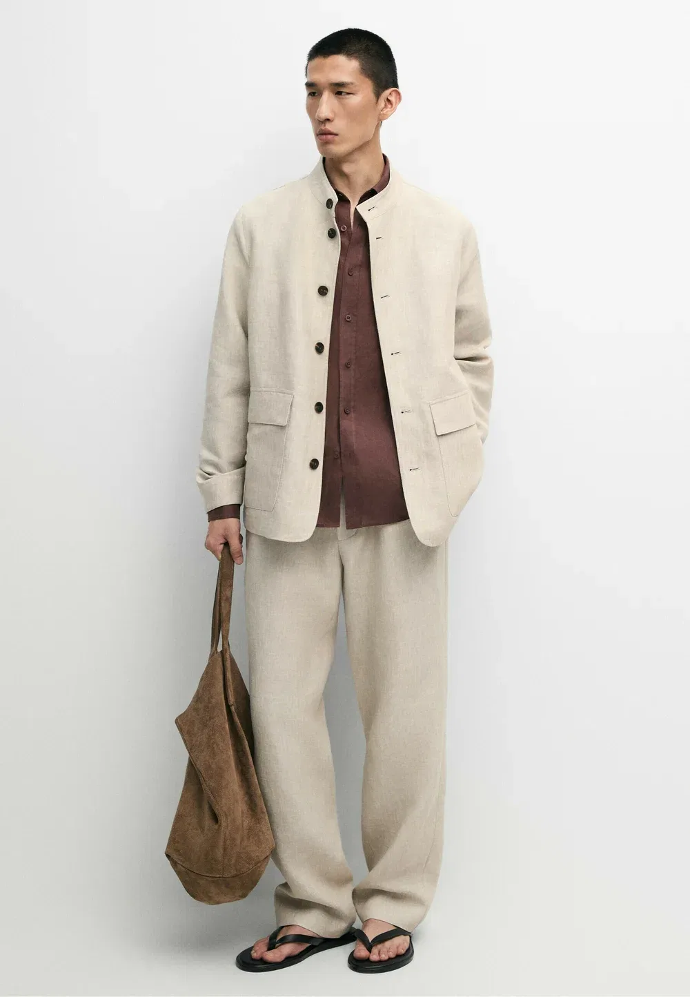 Рубашка-Куртка из 100% льна в стиле «total look» - летняя куртка Massimo Dutti, Beige — фото 2