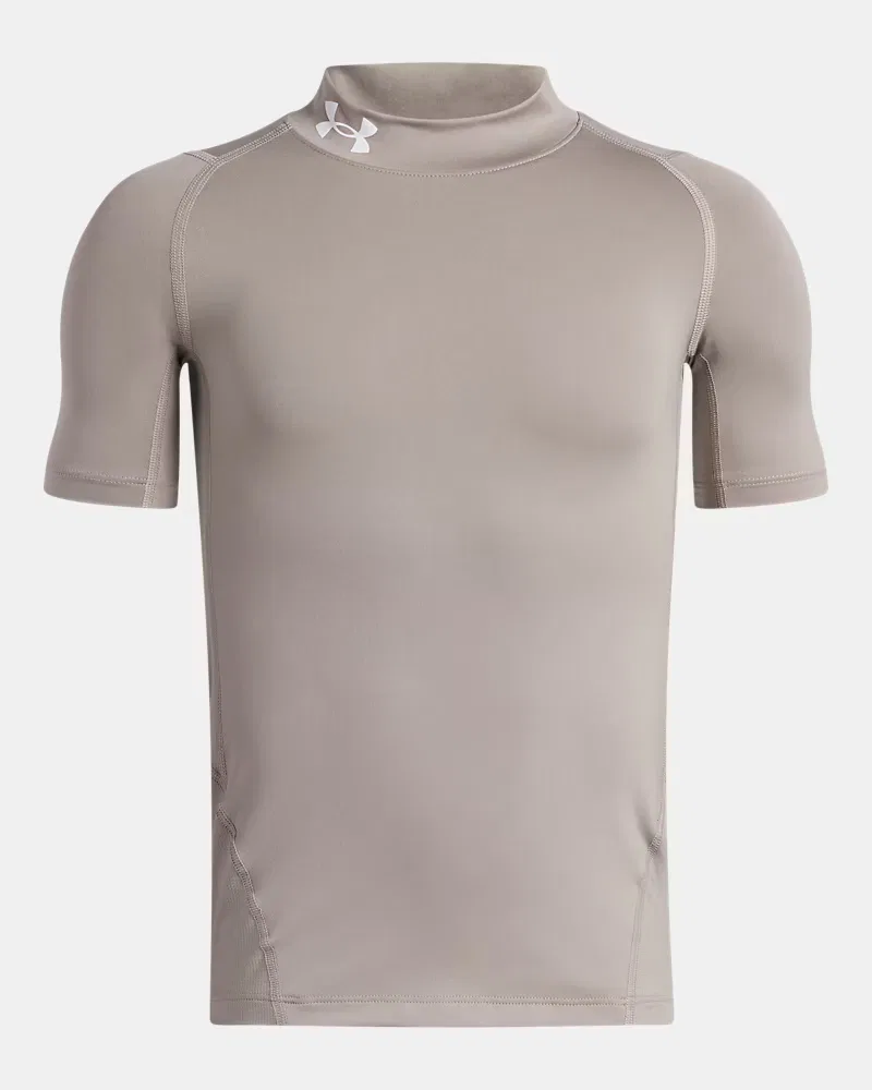 Футболка с коротким рукавом и высоким воротом HeatGear Mock UnderArmour, Timberwolf Taupe/White — фото 4