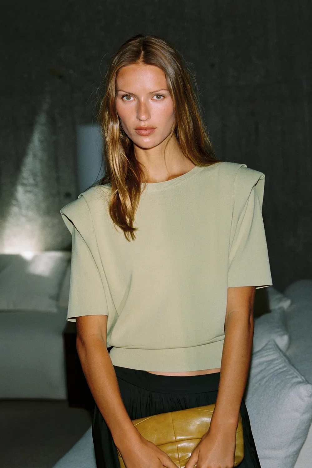 Вязаный топ с подплечниками ZARA, Pastel green