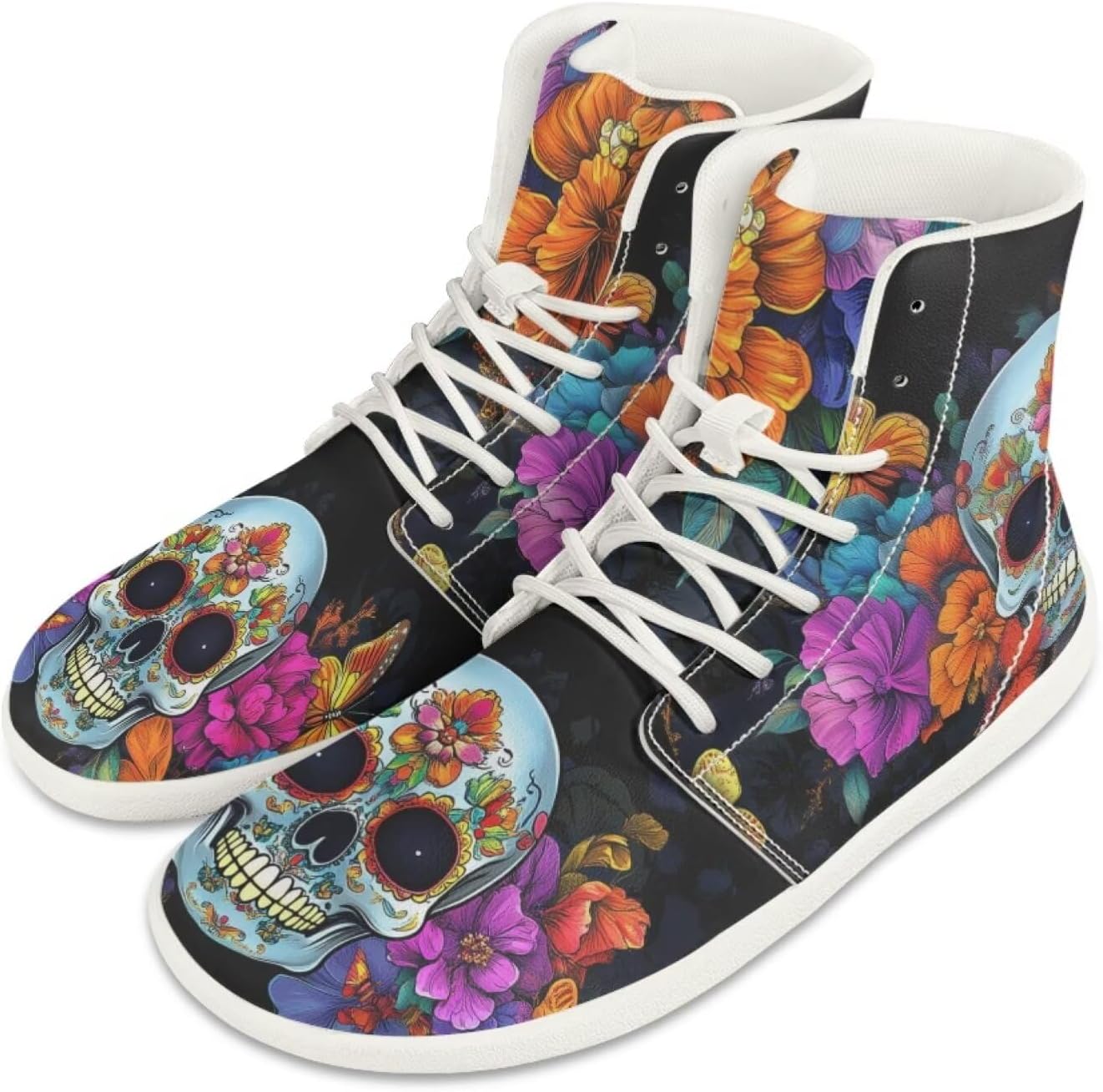 

Мужские минималистичные кроссовки Jeiento, обувь-босоножки с черепом, ботинки с широкой носочной частью, кроссовки для бега, легкие спортивные кроссовки, рабочая обувь для плоской стопы, Sugar Skull Flowers