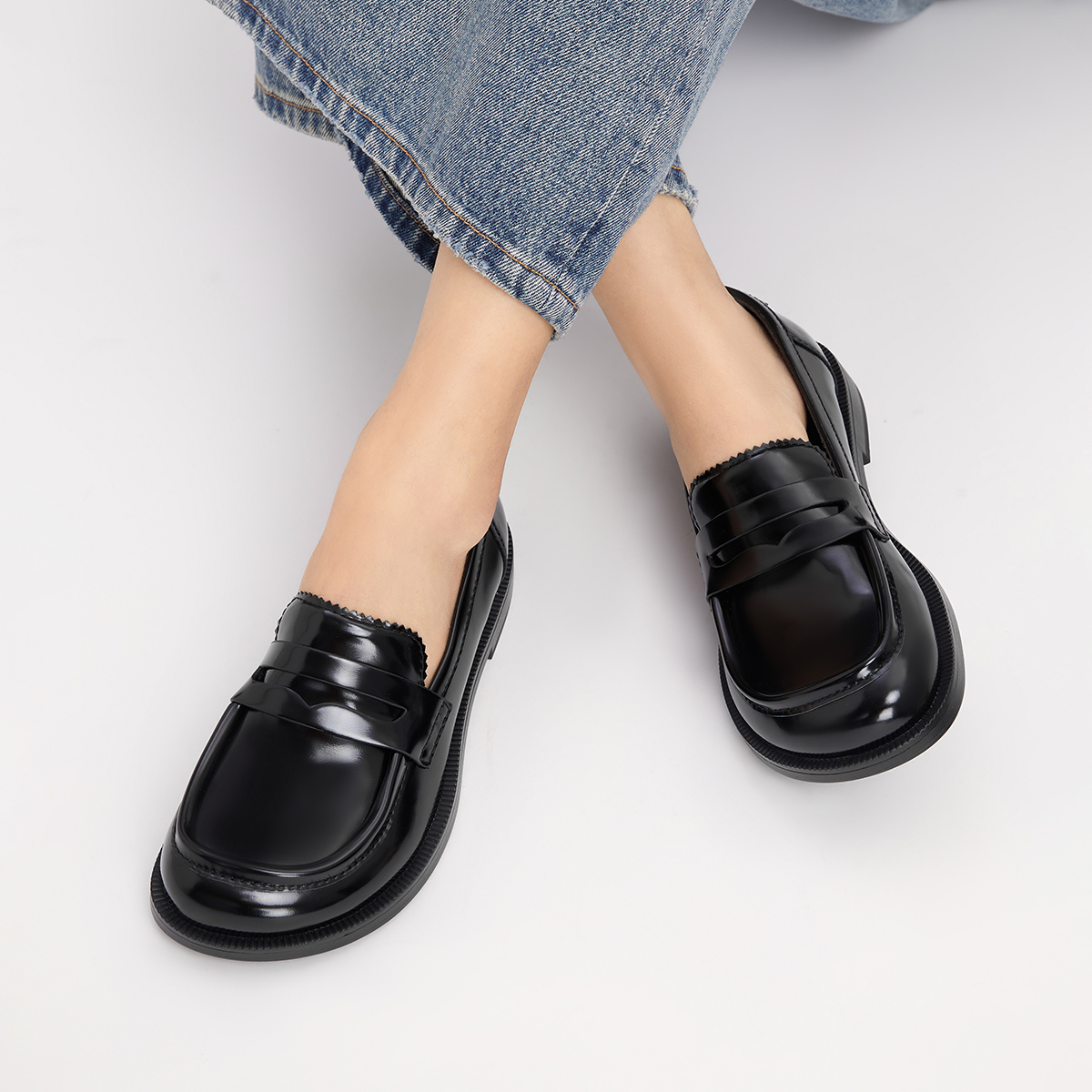 CHARLES&KEITH Маленькие лоферы CK на каблуке 2,5 см женские - черный бокс черный, цвет Black Box Black — фото 4