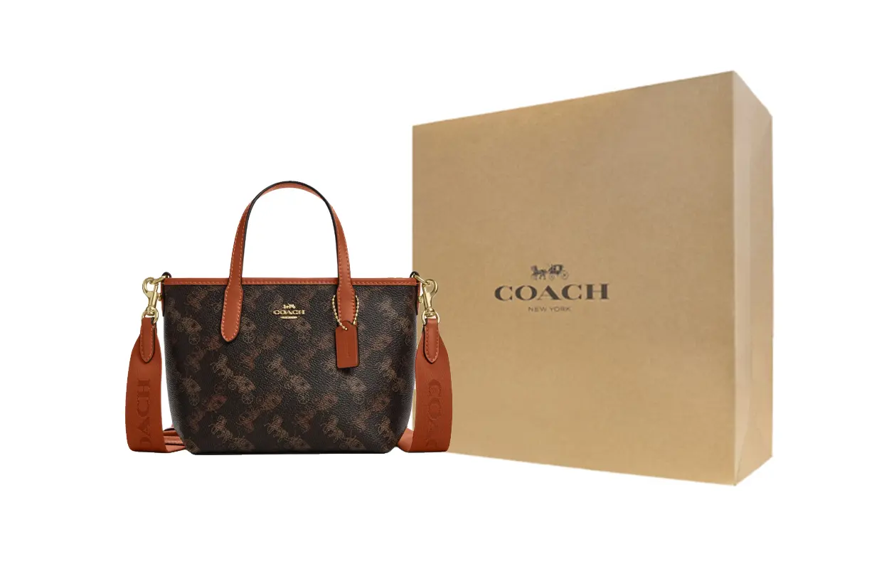 

COACH Городская искусственная кожаная сумка тоут Шоппер Плечевая сумка Кроссбод Мини женская сумка Тёмно-коричневая