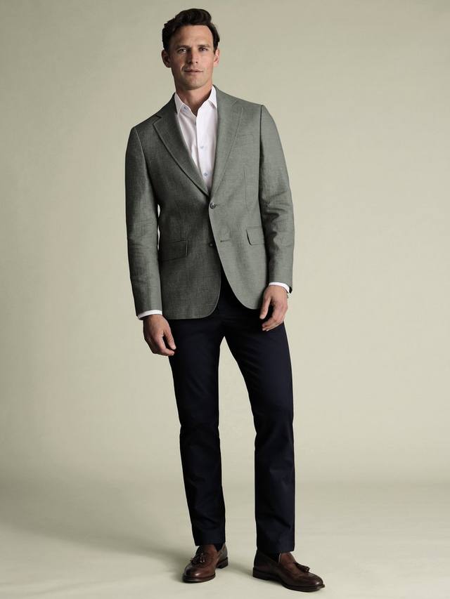 

Свободный однобортный блейзер из хлопка и льна Charles Tyrwhitt, Green