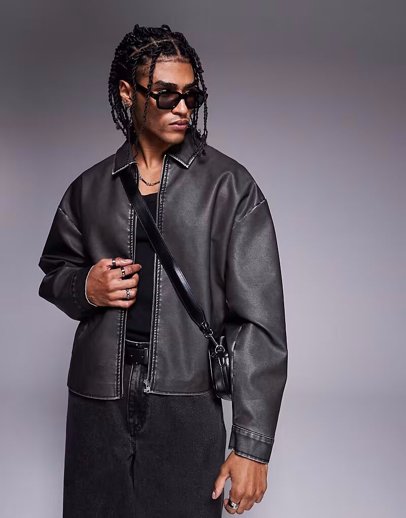 

ASOS DESIGN свободная куртка-харрингтон из искусственной кожи черного цвета