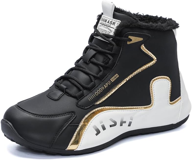 

Мужские высокие зимние сноубутсы с флисовой подкладкой - прочный верх из ПУ и резиновая подошва - шнурованные кроссовки с круглым носком для прогулок и походов на осень/зиму Hhhchpm, белый/черный