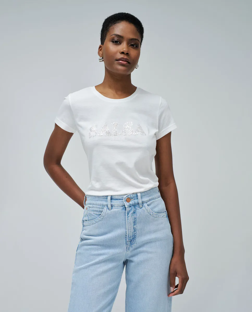

Женская футболка с коротким рукавом и брендингом Salsa Jeans, белый