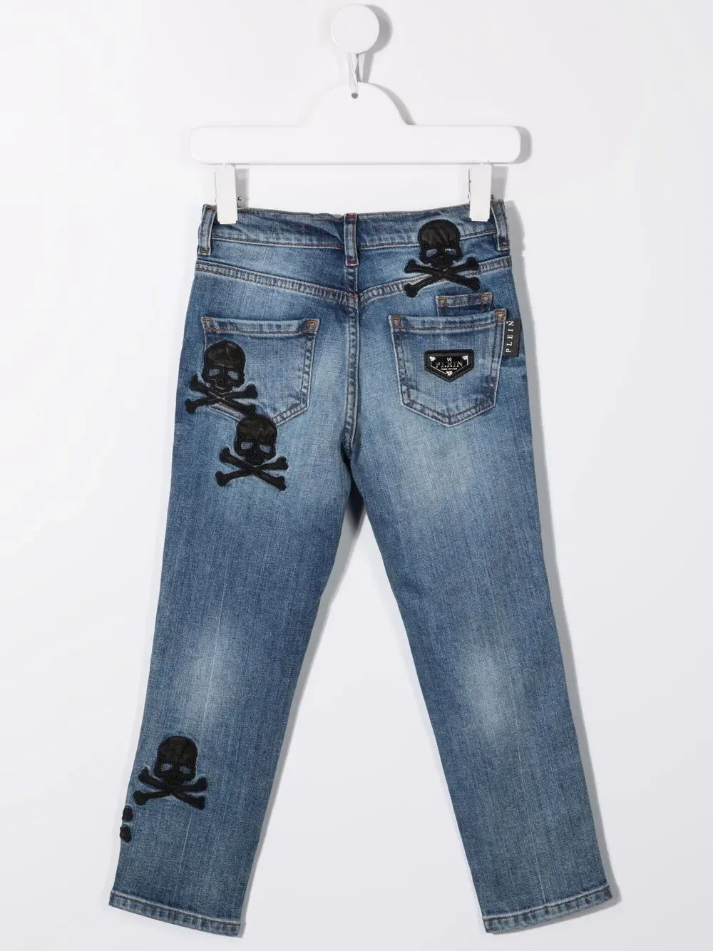 Джинсы с нашивкой в виде черепа Philipp Plein Junior, синий — фото 2