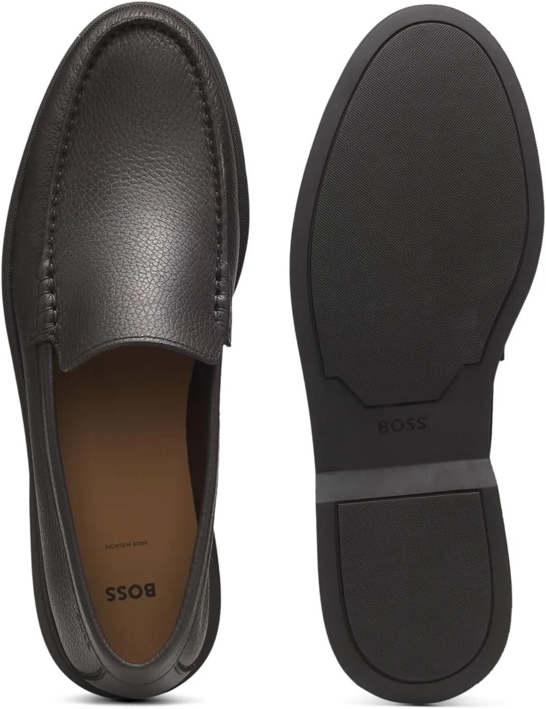 Мужские мокасины BOSS Sienne Mocc из ребристой кожи с логотипом, темно-коричневый — фото 4