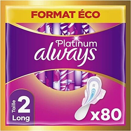 

Always Platinum Damenbinden with Wings Long Plus Size 2 Medium Flow Eco-Format 80 шт. в индивидуальной упаковке