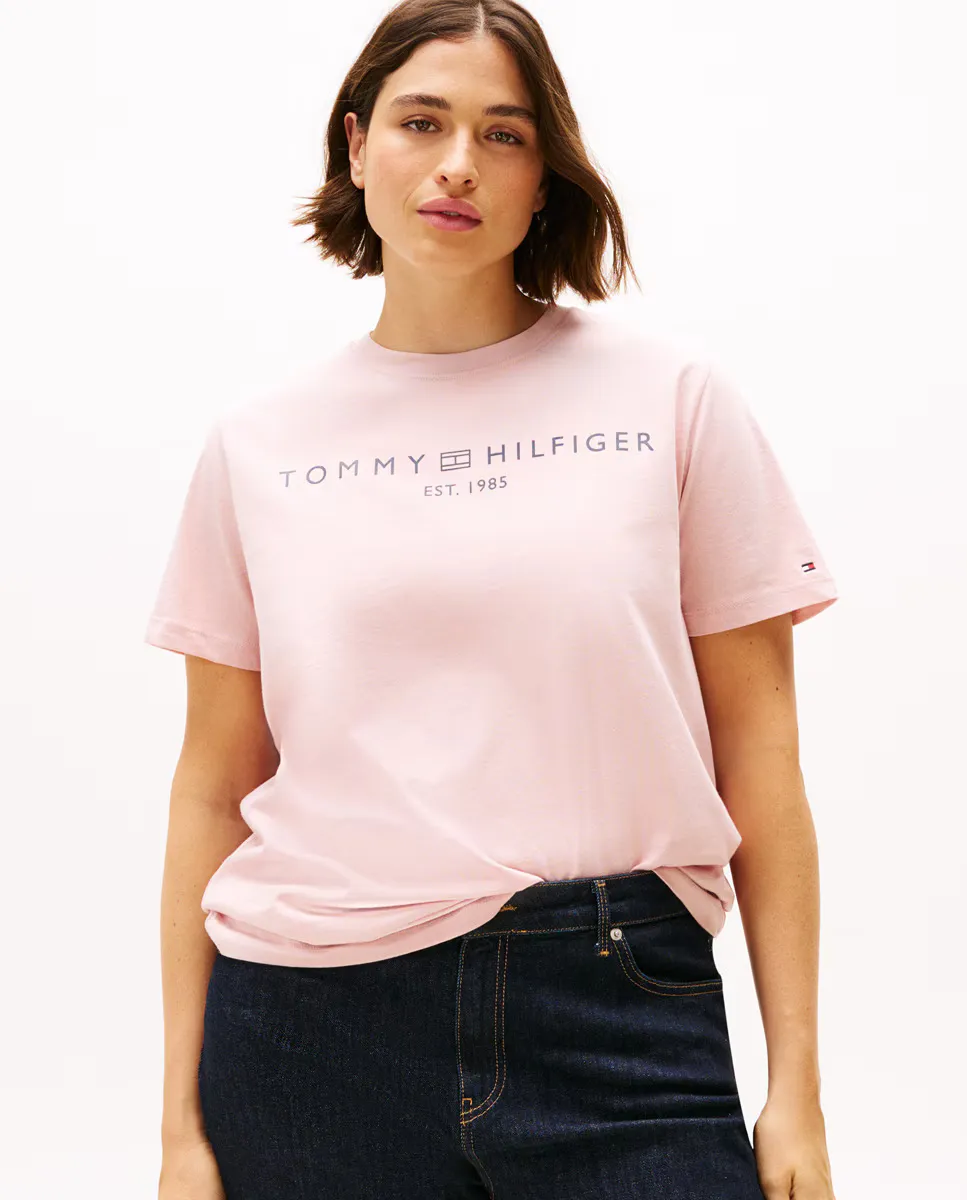 

Женская однотонная футболка с короткими рукавами и круглым вырезом Tommy Hilfiger Curve, цвет Rosa claro