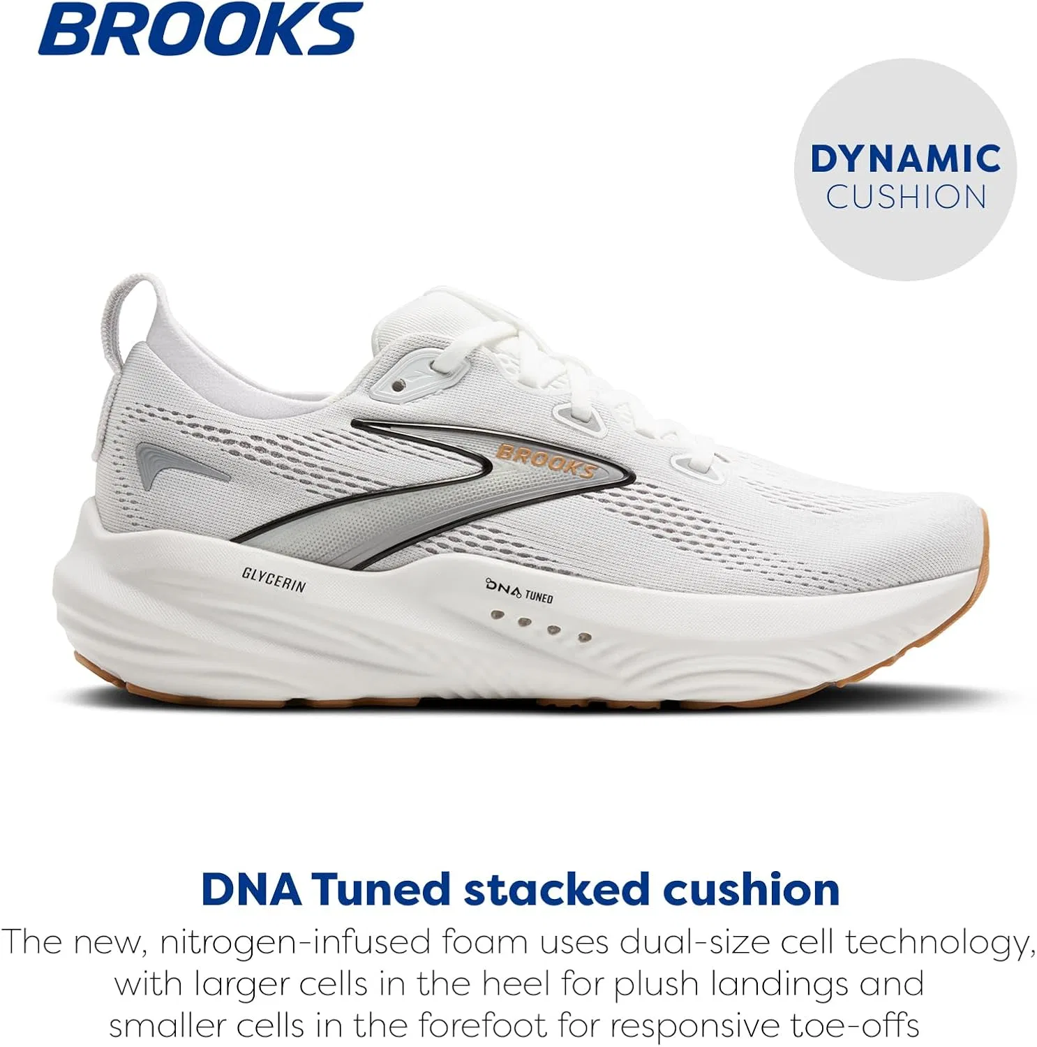 Мужские беговые кроссовки Brooks Glycerin 22 нейтрального цвета, White Grey Black — фото 2