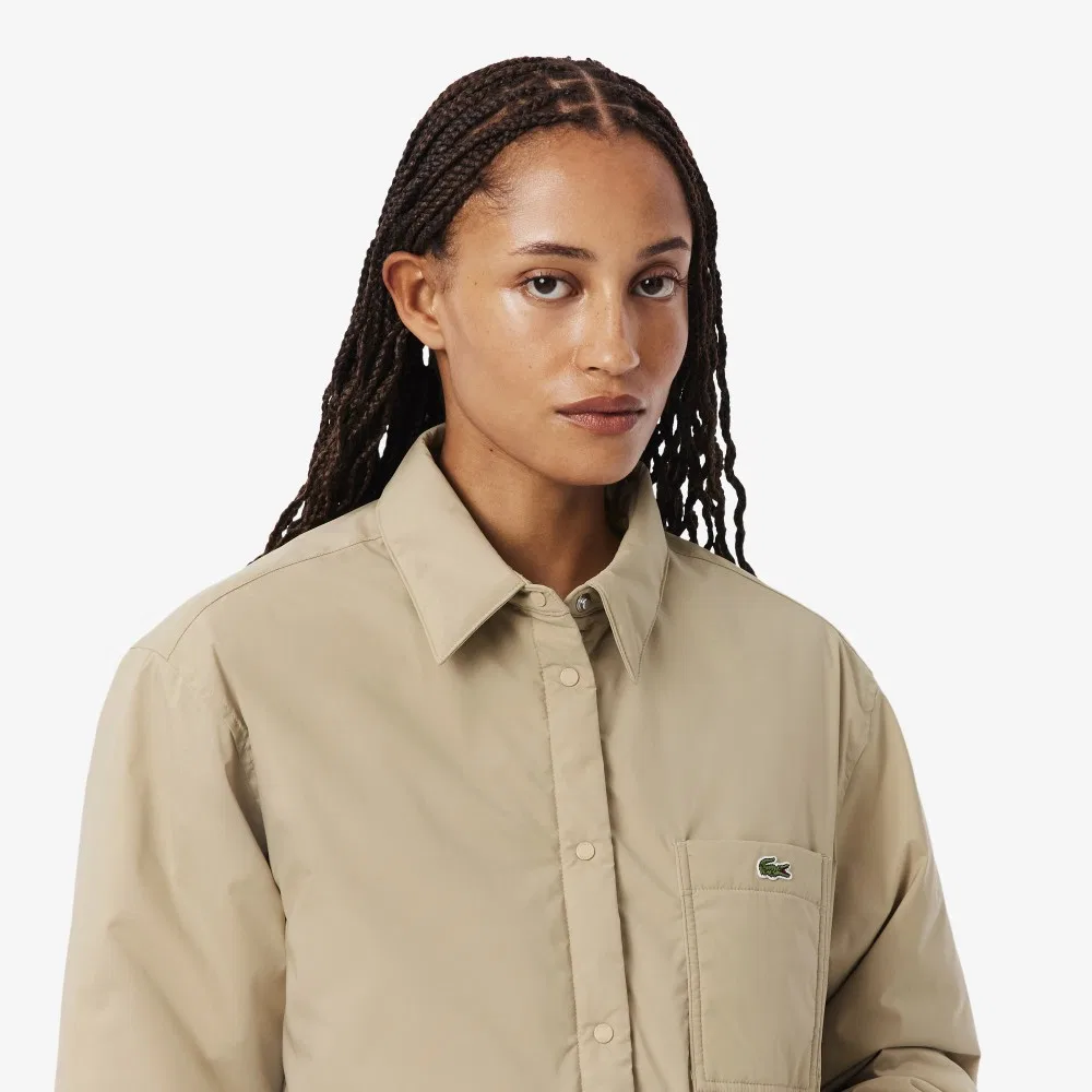 Бомбер-рубашка Lacoste стеганый, бежевый — фото 2