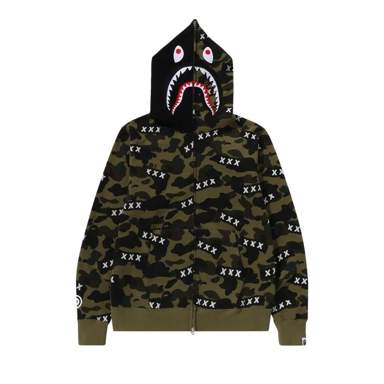 

Худи BAPE x God Selection XXX Shark Full Zip Hoodie, зеленый