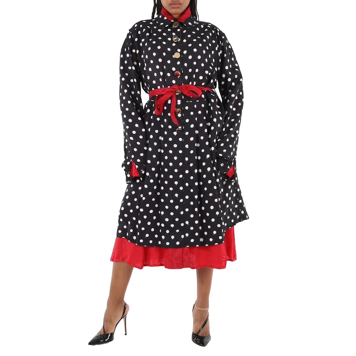 Пальто-платье двустороннее с поясом и принтом в горошек Reversible Belted Polka Dot Dress Balenciaga, Black/White