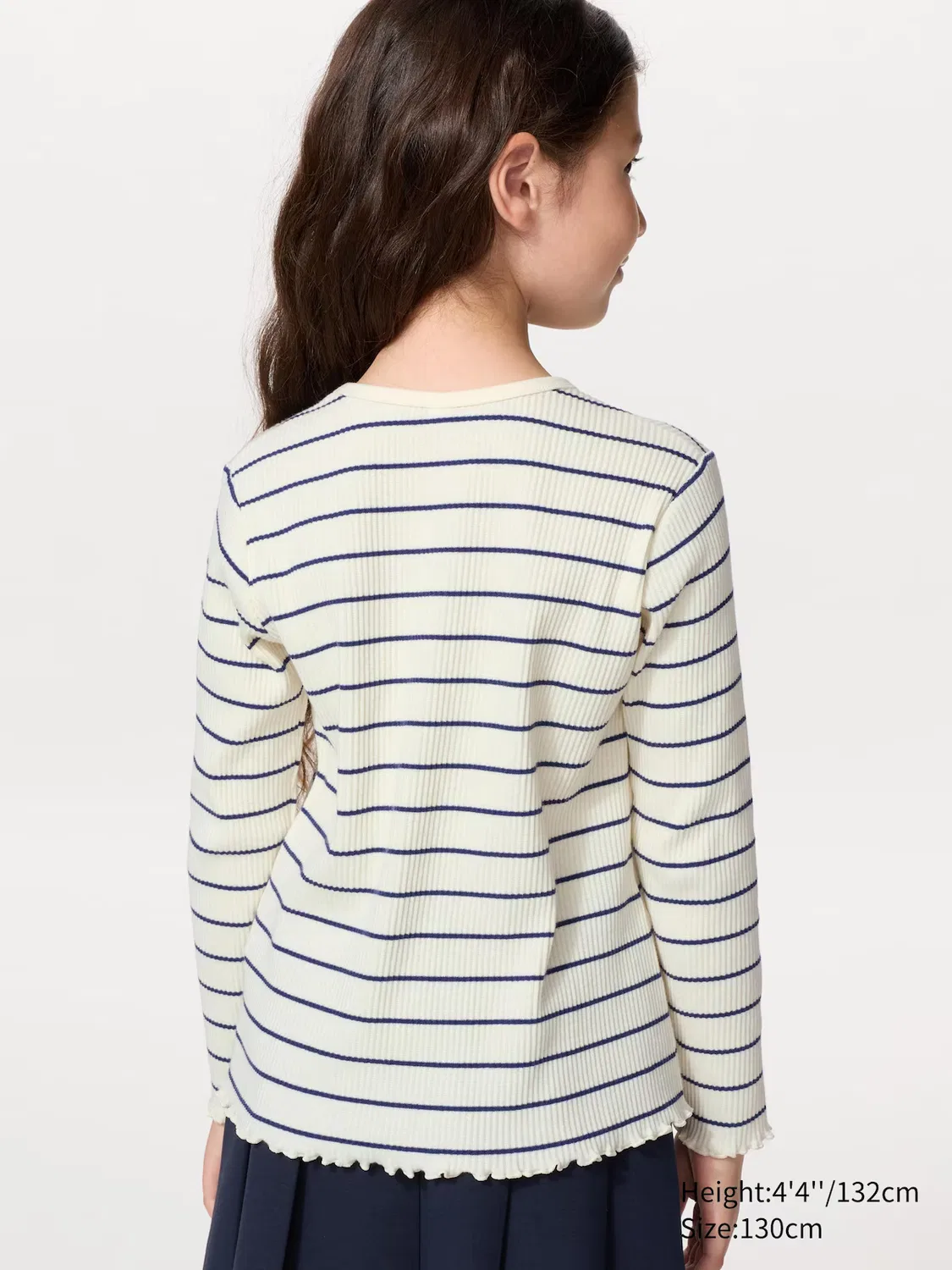 Футболка Uniqlo, детская, с круглым вырезом и длинным рукавом в полоску, темно-синий — фото 3