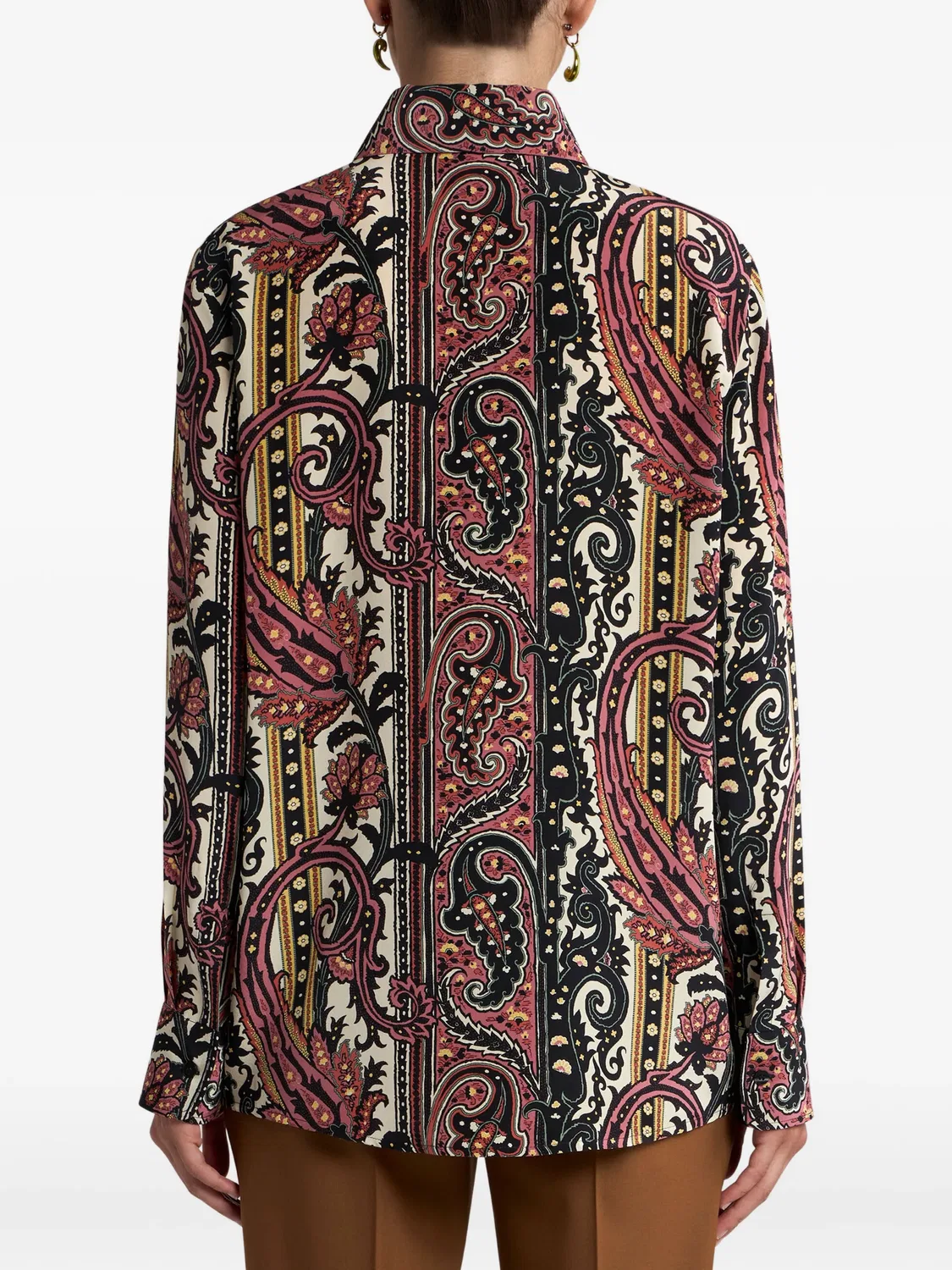 Шелковая рубашка с узором из листьев и paisley ETRO, красный — фото 3