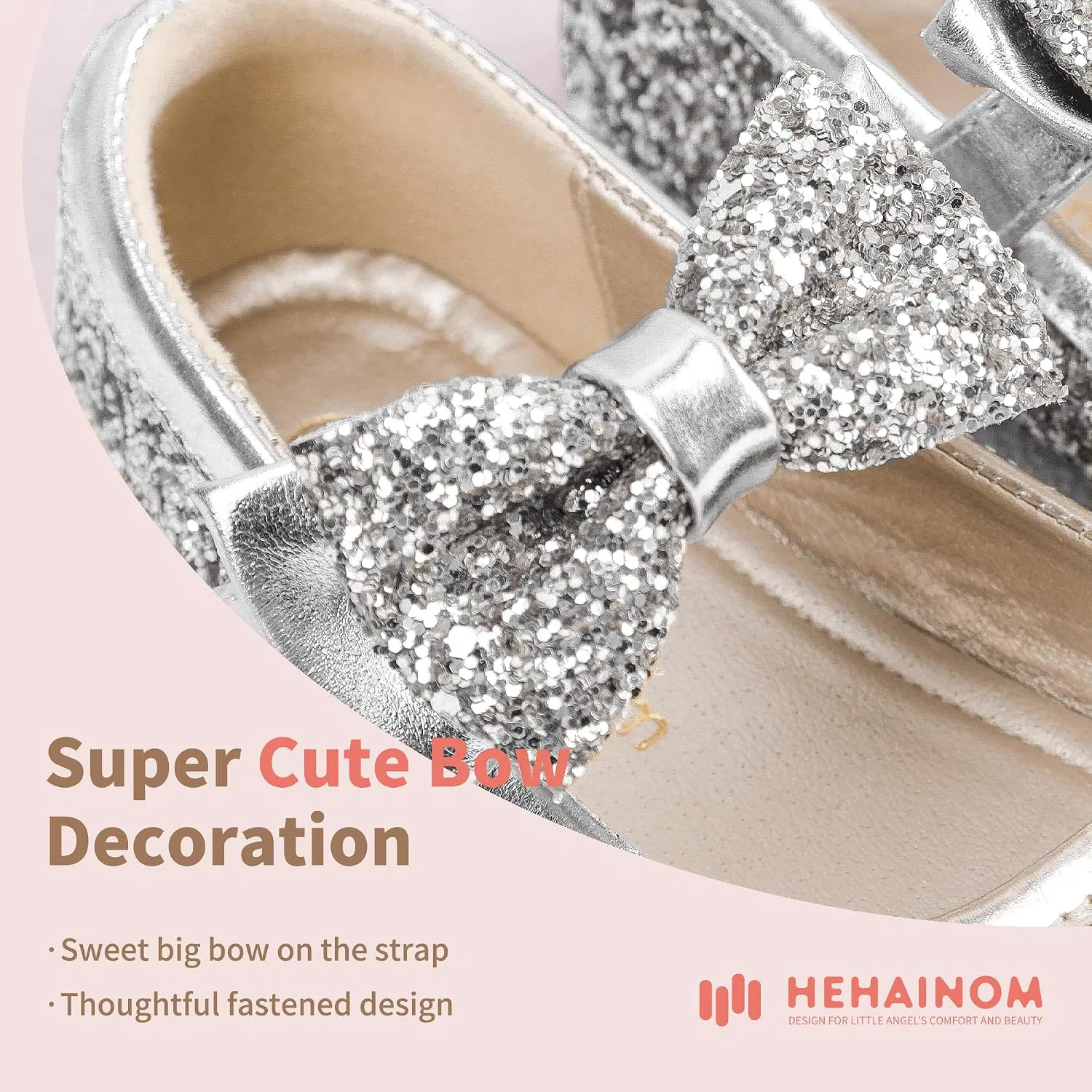 Детские балетки для девочек с цветочным принтом Hehainom, Alisa Silver Sequin — фото 4