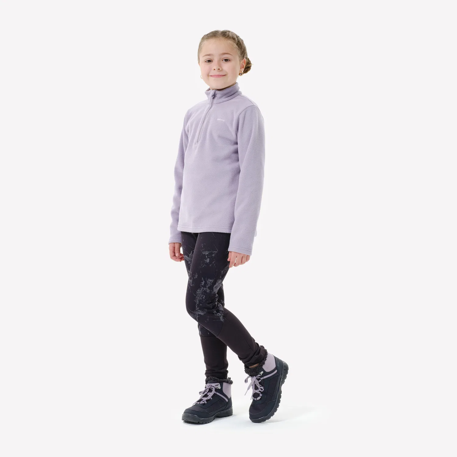 Детский флисовый пуловер с полузастежкой Fleecepullover Kinder Quechua, Rauchlila — фото 2