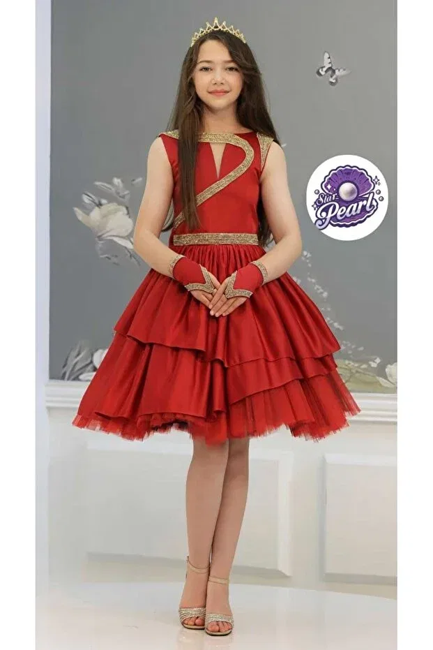 Детское платье для девочек с принтом Swan Dress Star Pearl Kids, Red — фото 3