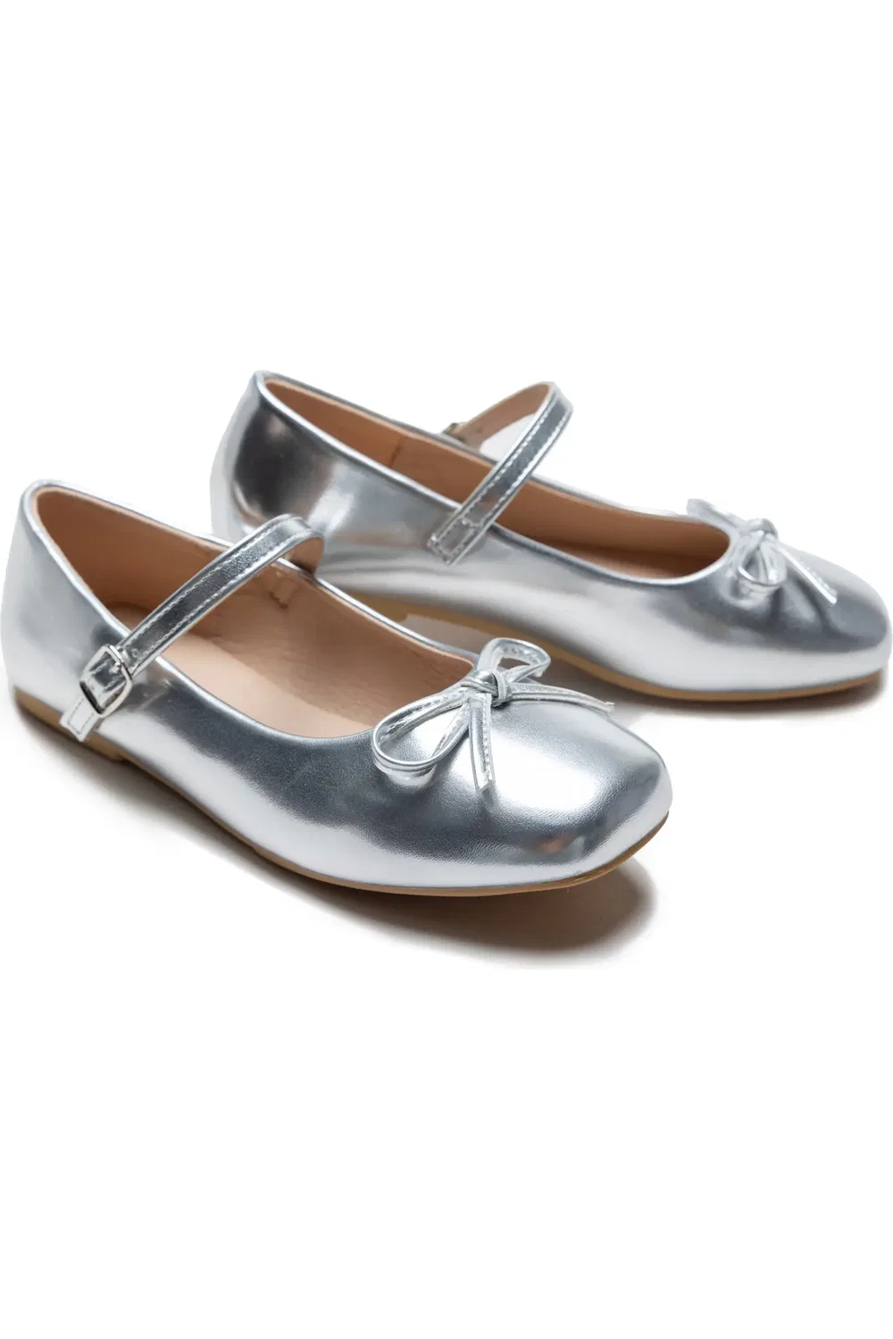 Туфли балетки детские нарядные с бантом Julietta Tulleen, Silver