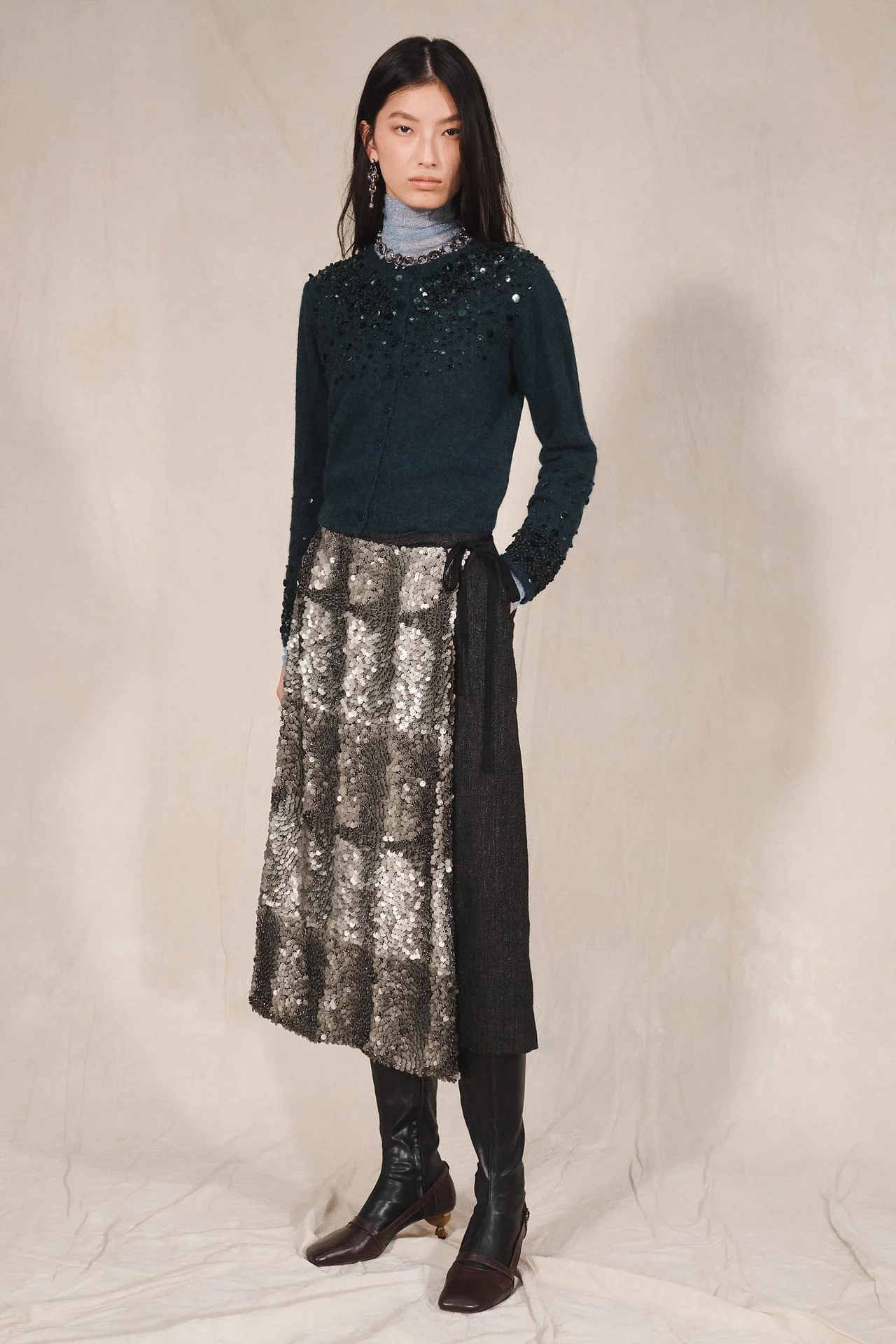 Кардиган Zara из шерсти и альпаки с пайетками, зеленый — фото 2