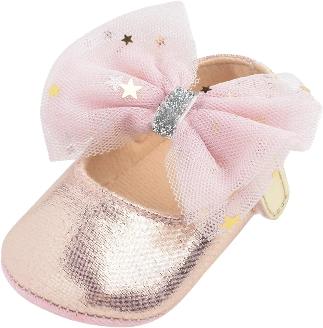 Детские туфли для девочек с бантом на плоской подошве, Pink