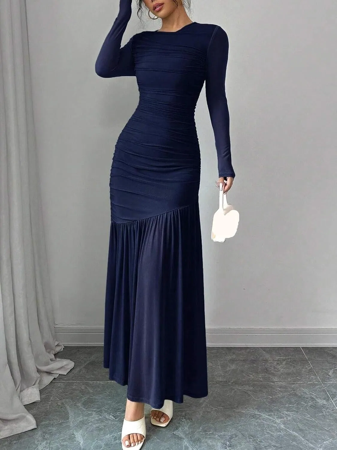 Женское облегающее платье с сеткой и воланами Navy Blue — фото 4