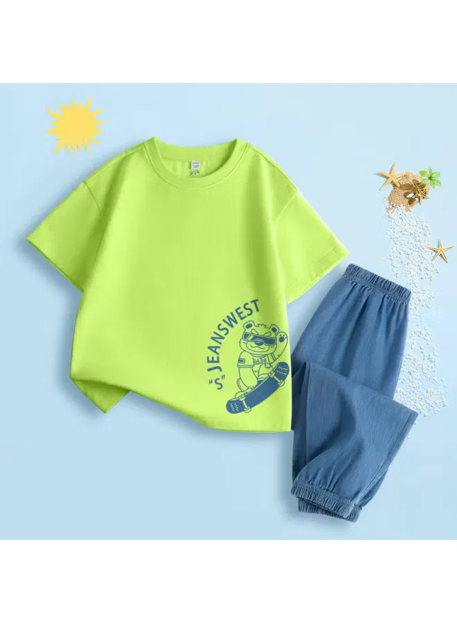 Комплект из футболки и брюк с коротким рукавом для мальчиков Jeanswest, мятный — фото 2