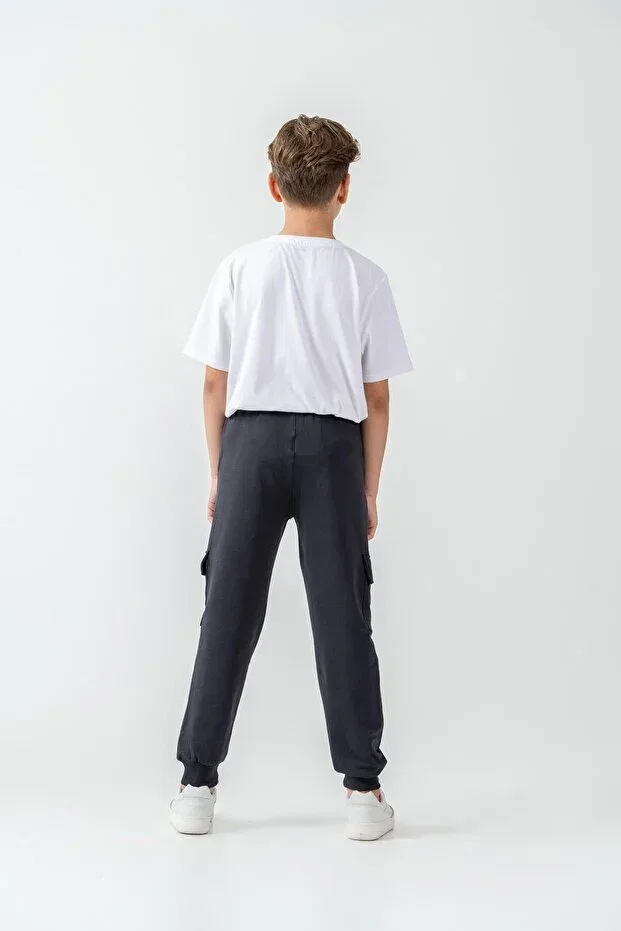 Детские спортивные штаны для мальчиков с принтом Cargo Pocket Cover Level Up Mışıl Kids, Smoke Grey — фото 4