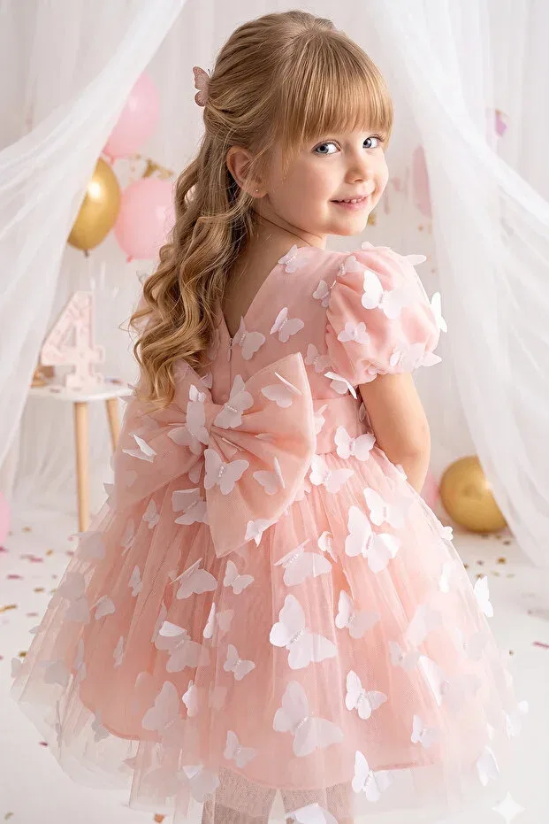 Детское платье для девочек с коротким рукавом Bowknot Alyra, Salmon