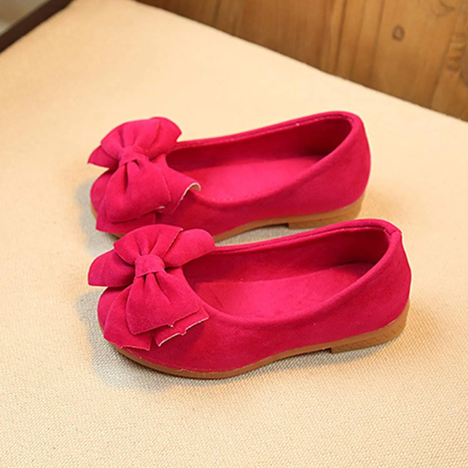 Детские балетки для девочек с бантом Mary Jane, Hot Pink — фото 3