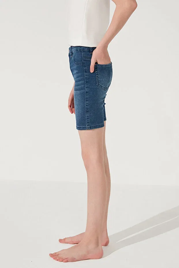 Детские шорты-бермуды для девочек с принтом Penti, Denim Blue — фото 2