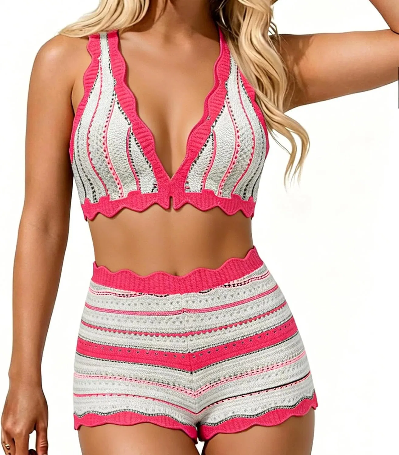 Женский бикини-комплект с завышенной талией Hot Pink