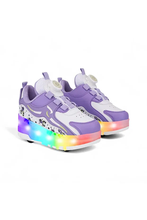 Детские кроссовки для девочек с подсветкой Nils 4 wheel skateboard shoes, Rocky Sport, Purple — фото 4