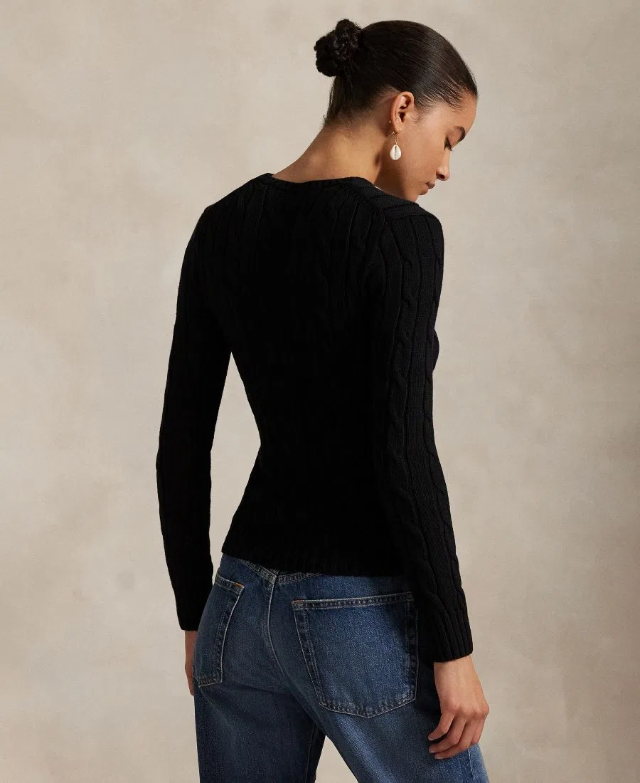 Женский свитер с круглым вырезом и косами Polo Ralph Lauren, Polo Black/White — фото 4